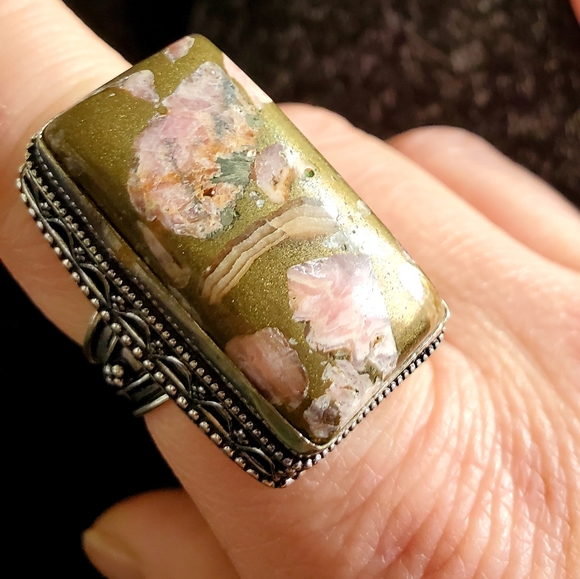 New Oversized Copper Rhodochrosite 925 Silver Ring. - Picture 7 of 15